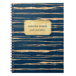 Elegant Blue and Faux Gold Foil Spiral Notebook