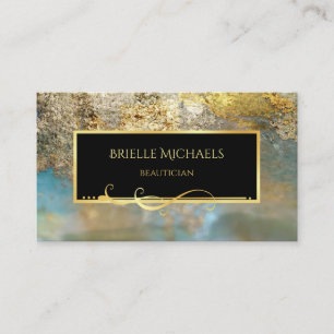 Elegant Blue and Gilded Gold Luxe Beautician Business Card