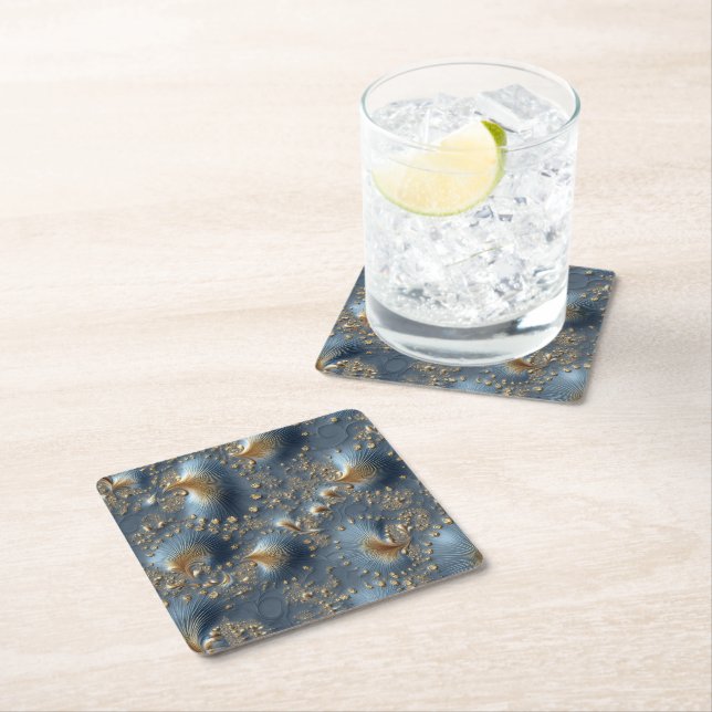 Elegant Blue and Gold Abstract Cardboard Coasters (Insitu)