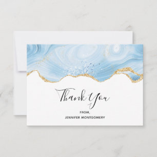 Elegant Blue and Gold Agate Border Thank You