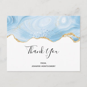 Elegant Blue and Gold Agate Border Thank You Postcard