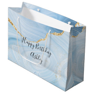 Elegant Blue and Gold Agate Design Large Gift Bag