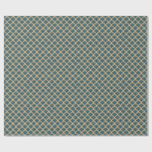 Elegant Blue and Gold Art Deco Fan Pattern Tablecl Wrapping Paper