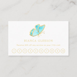 Elegant Blue and Gold Butterfly Modern Loyalty Card