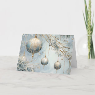 Elegant Blue and Gold Christmas Ornaments  Card
