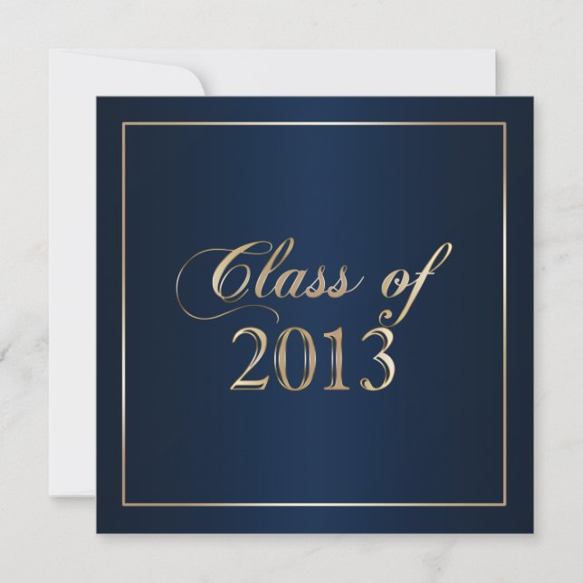 Elegant Blue and Gold Class of 2013 Invitation (Front)