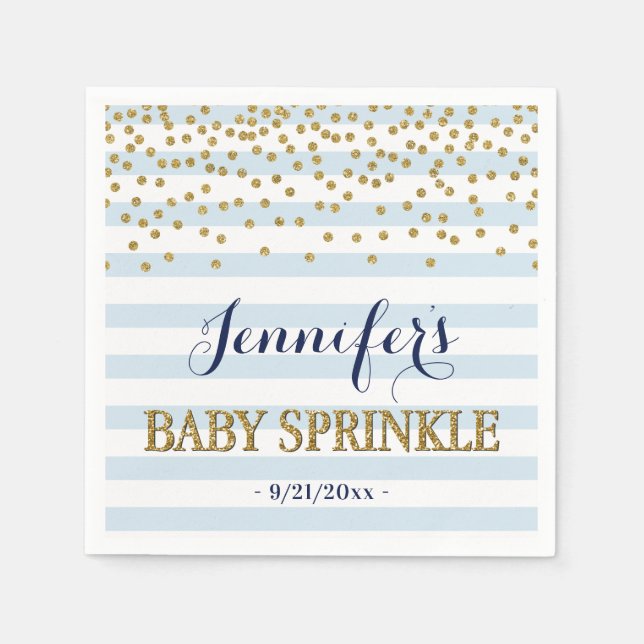 Elegant Blue and Gold Confetti Baby Boy Sprinkle Napkin (Front)