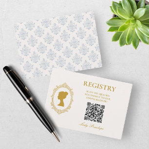 Elegant Blue and Gold Damask Bridal Registry Card