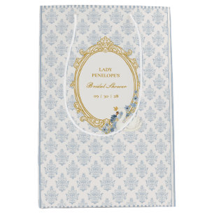 Elegant Blue and Gold Damask Bridal Shower Medium Gift Bag