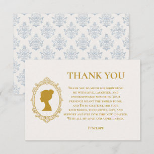 Elegant Blue and Gold Damask Bridal Shower Thank You Card