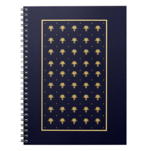 Elegant Blue and Gold Damask Spiral Notebook