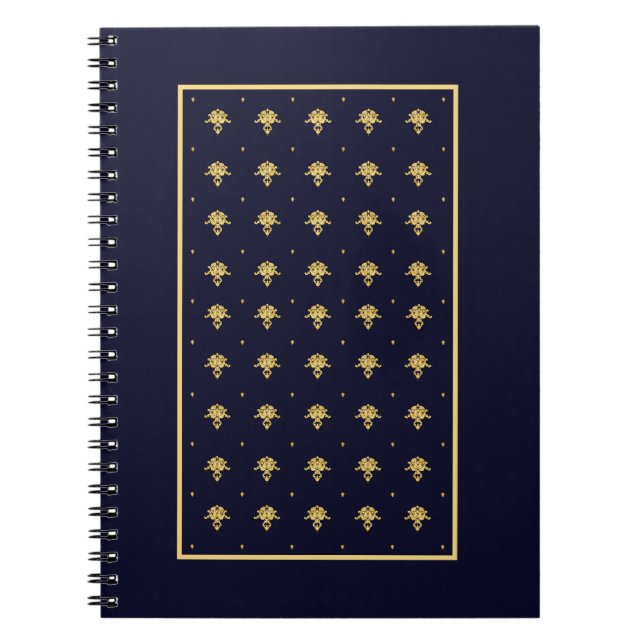 Elegant Blue and Gold Damask Spiral Notebook (Front)