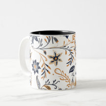 Elegant Blue and Gold Floral Pattern Mug