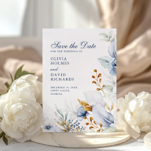 Elegant Blue and Gold Floral Wedding Save the Date