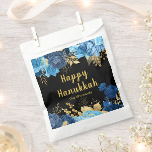 Elegant Blue and Gold Flowers Hanukkah Party Favour Bags