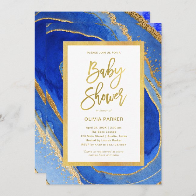 Elegant Blue and Gold Geode | Baby Shower Invitation (Front/Back)