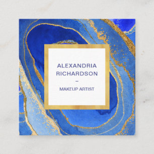 Elegant Blue and Gold Geode Square Business Card