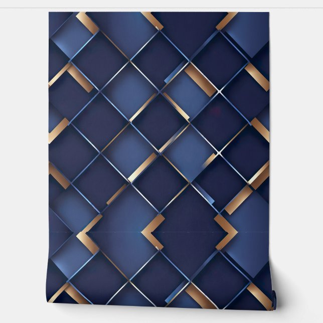 Elegant Blue and Gold Geometric Wallpaper (Unrolling)