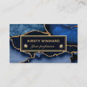 Elegant Blue and Gold Glitter Marble Agate Business Card