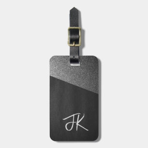 Elegant Blue and Gold Glitter Monogrammed Name Luggage Tag