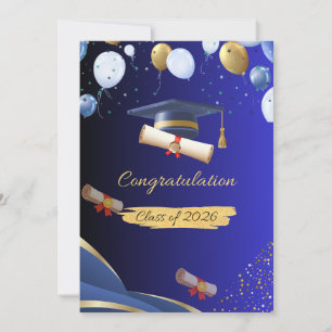 Elegant Blue and Gold Graduation Congratulations C Announcement