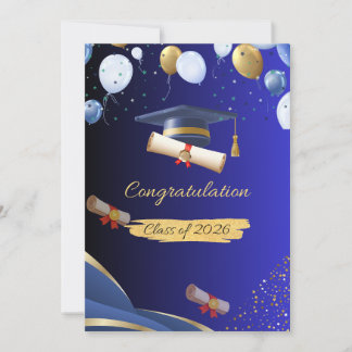 Elegant Blue and Gold Graduation Congratulations C Announcement