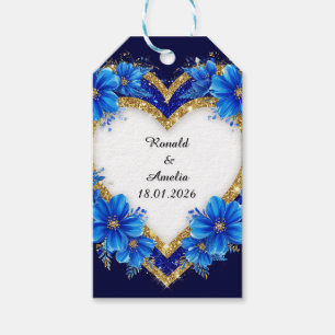 Elegant Blue and Gold Heart Frame Gift Tags