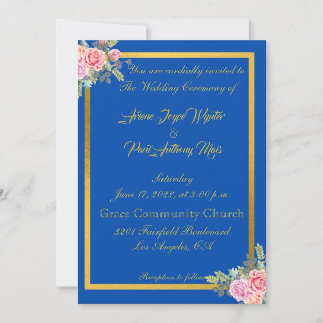 Elegant Blue and Gold Invitation (Front)