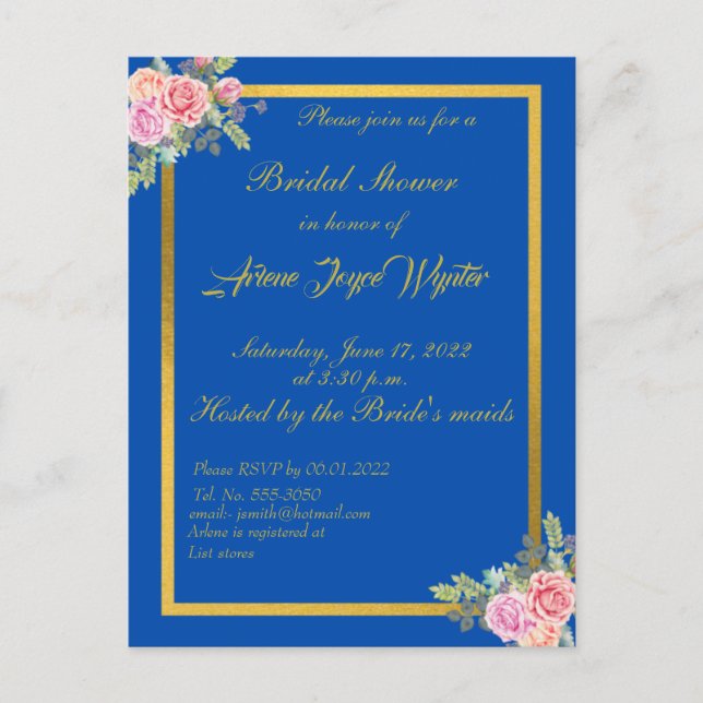 Elegant Blue and Gold Invitation (Front)