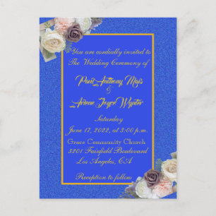 Elegant Blue and Gold Invitation Postcard