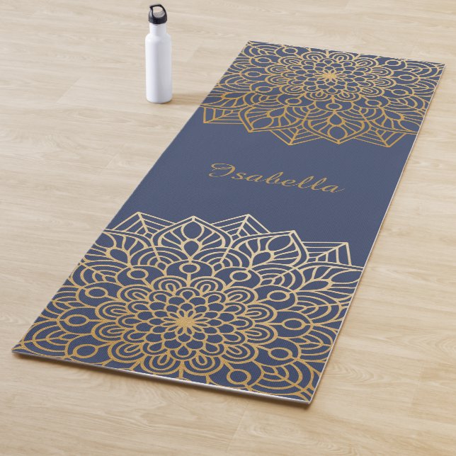 Elegant Blue and Gold Mandala Personalise Yoga Mat (In Situ)