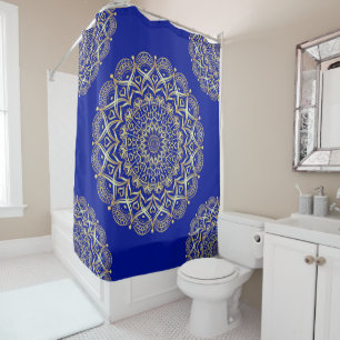 Elegant Blue and Gold Mandala Shower Curtain