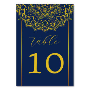 Elegant Blue And Gold Mandala Wedding Table Number