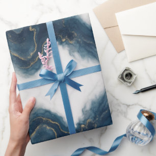Elegant Blue and Gold Marble Luxury Wrapping Paper