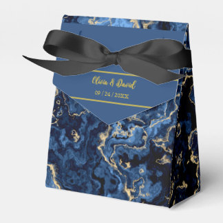 Elegant Blue And Gold Marble Wedding Favour Box