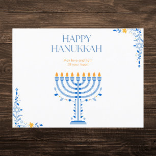 Elegant Blue and Gold Menorah Hanukkah Holiday Postcard