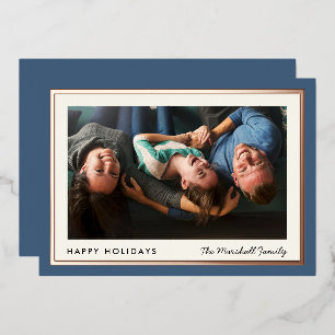 Elegant Blue and Gold Minimalist Family Photo