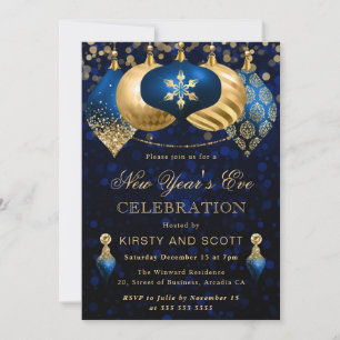 Elegant Blue and Gold New Year’s Eve Party Invitation