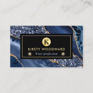 Elegant Blue and Gold Ocean Glitter Agate Business Card