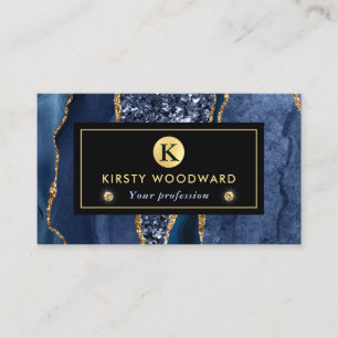 Elegant Blue and Gold Ocean Glitter Agate Business Card
