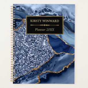 Elegant Blue and Gold Ocean Glitter Agate Planner