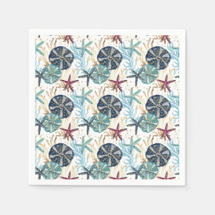 Elegant Blue and Gold Ocean Treasures Pattern Napkin