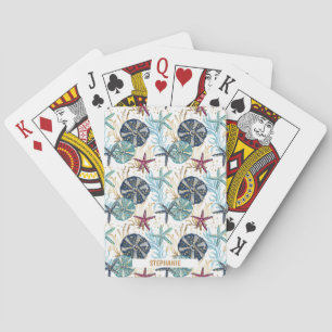 Elegant Blue and Gold Ocean Treasures Pattern Playing Cards