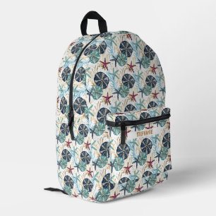 Elegant Blue and Gold Ocean Treasures Pattern Printed Backpack