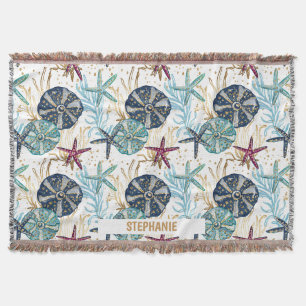 Elegant Blue and Gold Ocean Treasures Pattern Throw Blanket