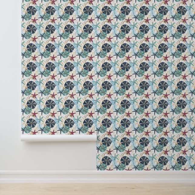 Elegant Blue and Gold Ocean Treasures Pattern Wallpaper (Application)
