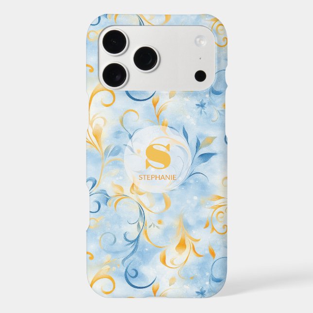Elegant Blue and Gold Paisley-Inspired Leaf (Back)