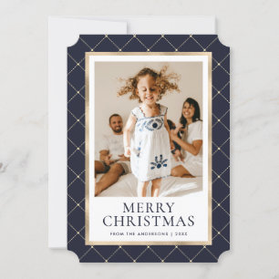 Elegant Blue and Gold Photo Merry Christmas Card