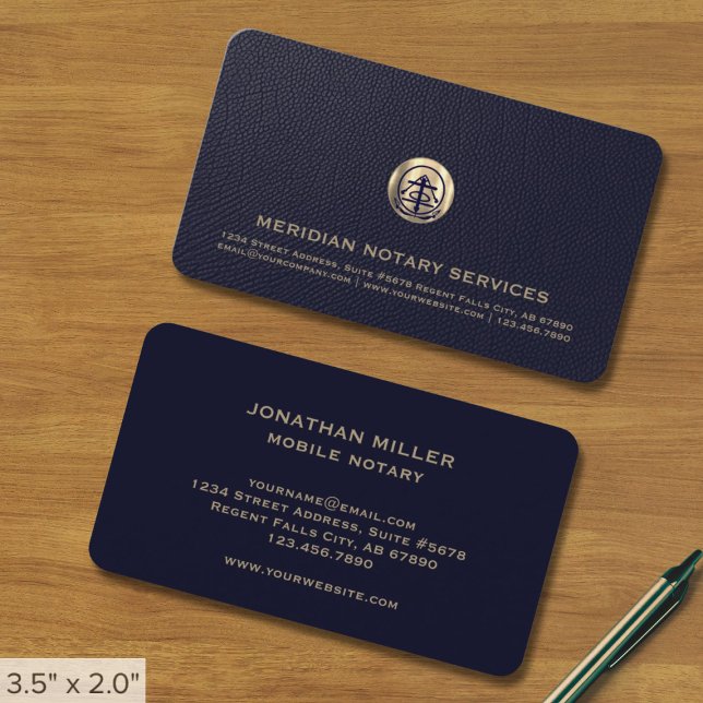 Elegant Blue and Gold Professional Notary Public Business Card (Creator Uploaded)