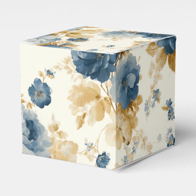 Elegant Blue and Gold Rose Favour Box (Front Side)